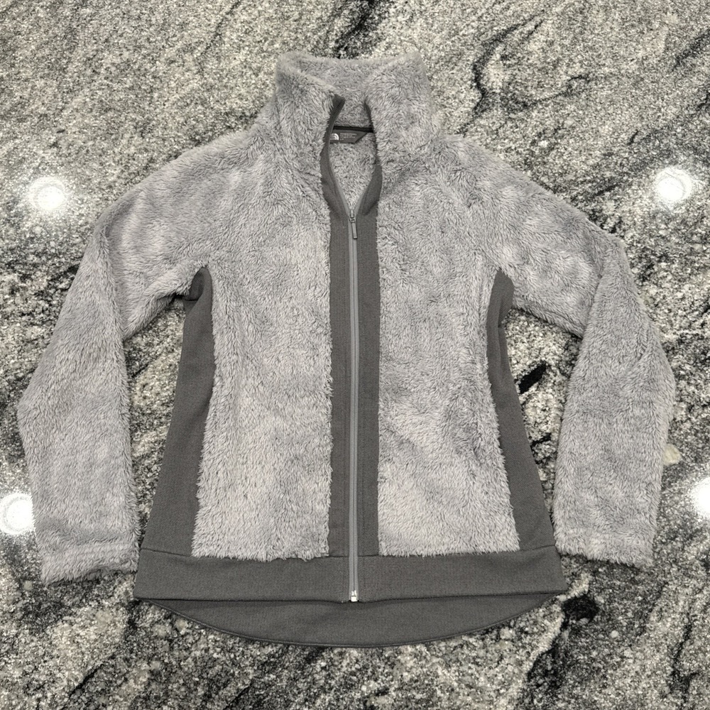 The North Face Furry Fleece Jacket Womens Small Gray Full Zip Pockets Outdoors